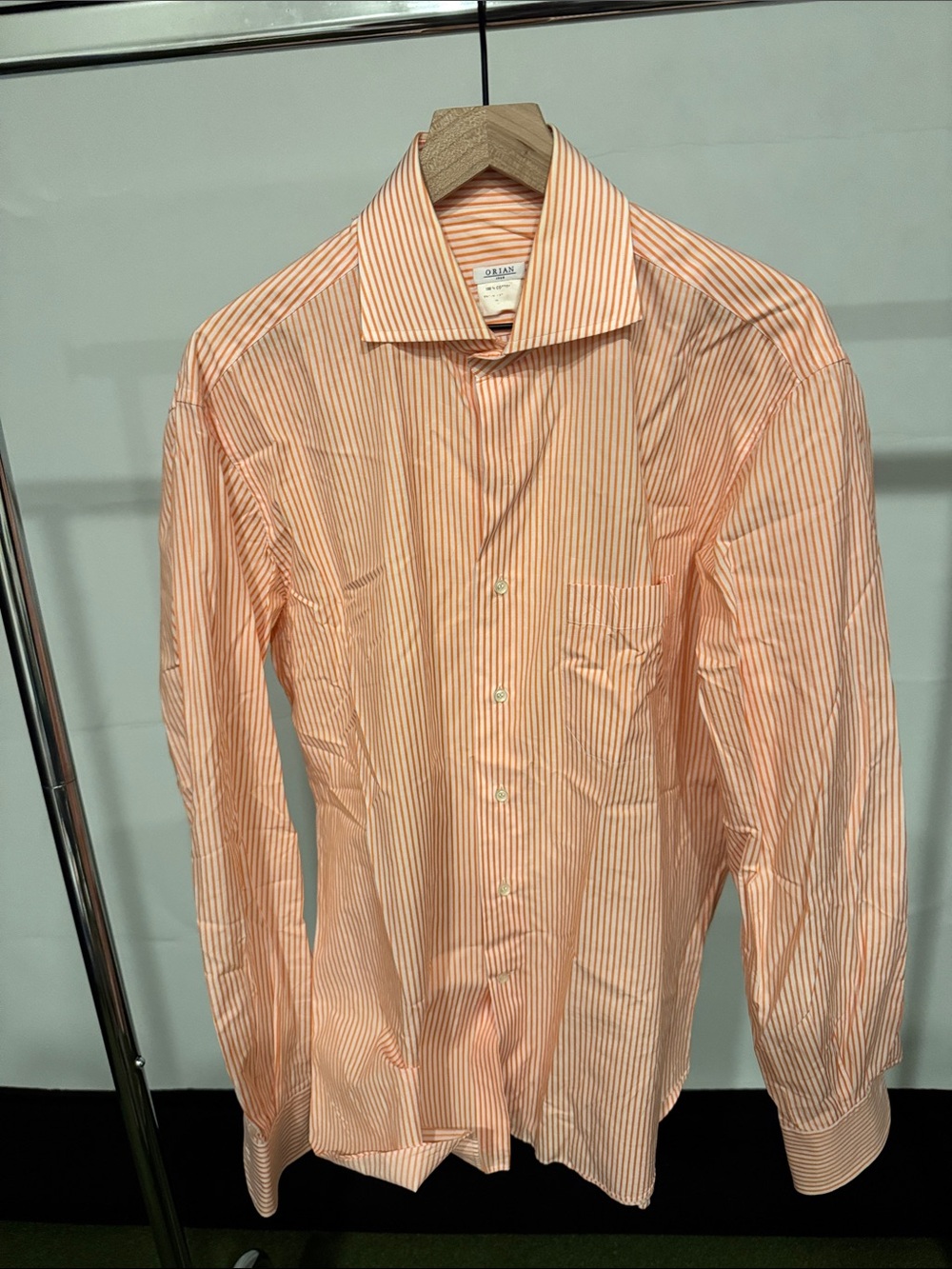 Men's Orange Striped Dress Shirt - Classic Button-Down